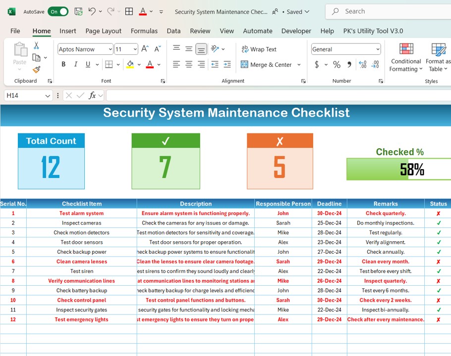 Security System Maintenance Checklist In Excel Pk An Excel Expert