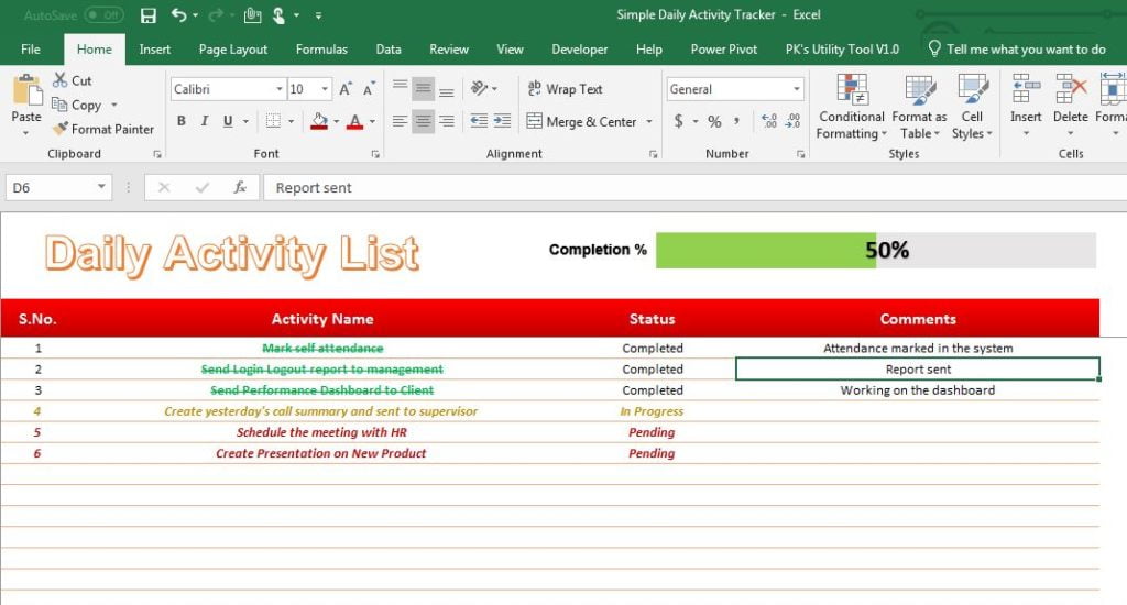 Daily Activity Tracker In Excel PK An Excel Expert