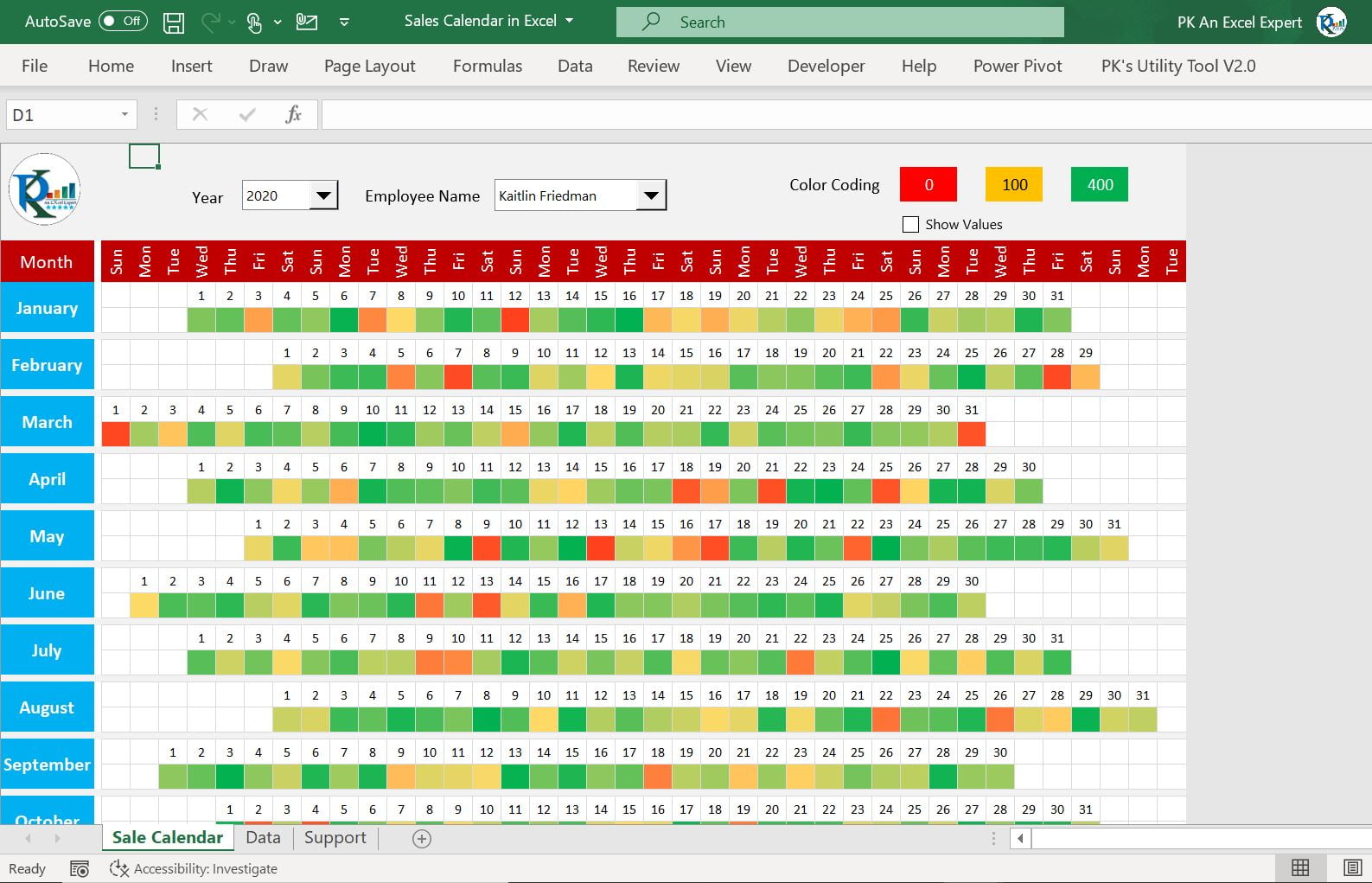 Annual Sales Calendar For Sales Dashboard In Excel PK An Excel Expert