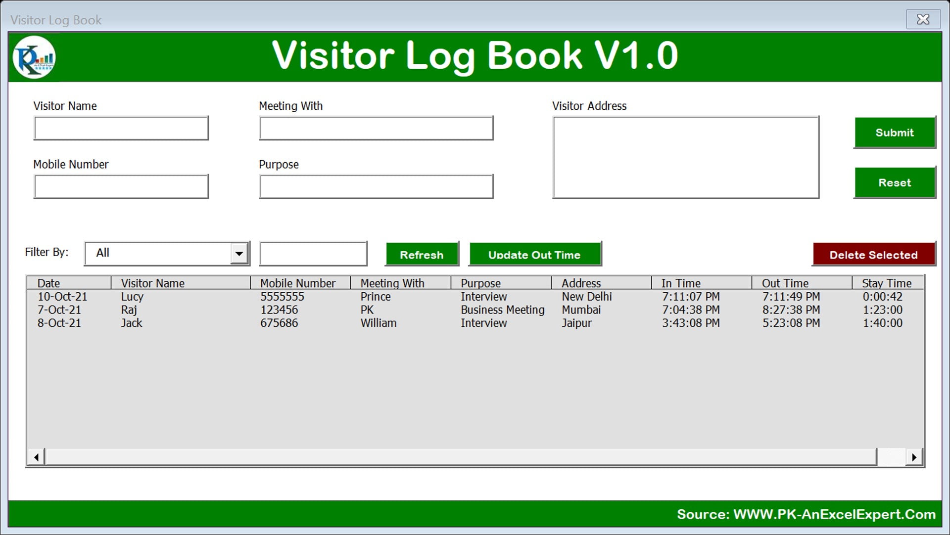 Visitor Log Book In Excel VBA PK An Excel Expert