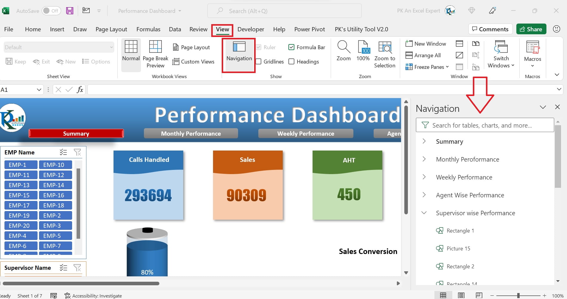 Navigation Pane Excel