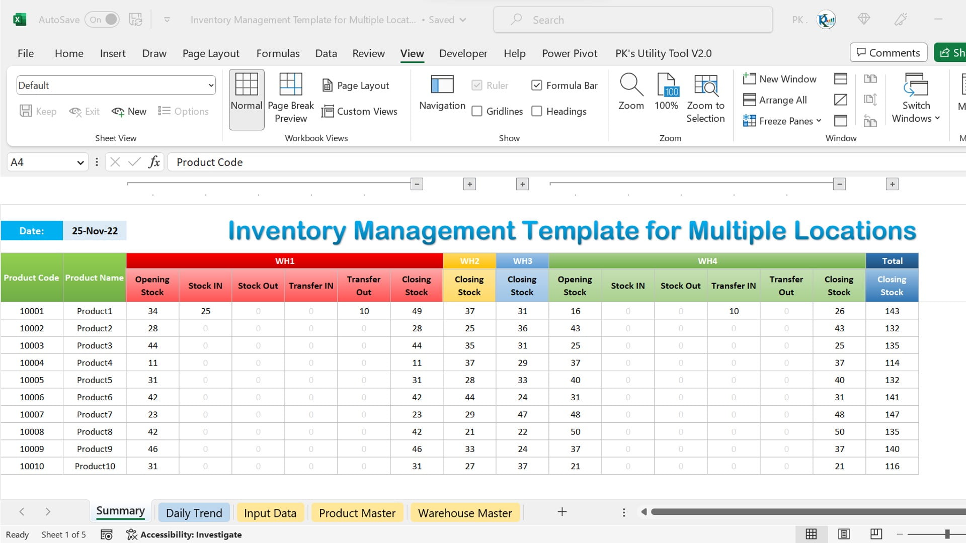 Inventory Management Template for Multiple Locations PK: An Excel Expert