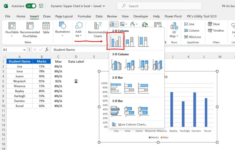 Dynamically highlight topper student chart - PK: An Excel Expert