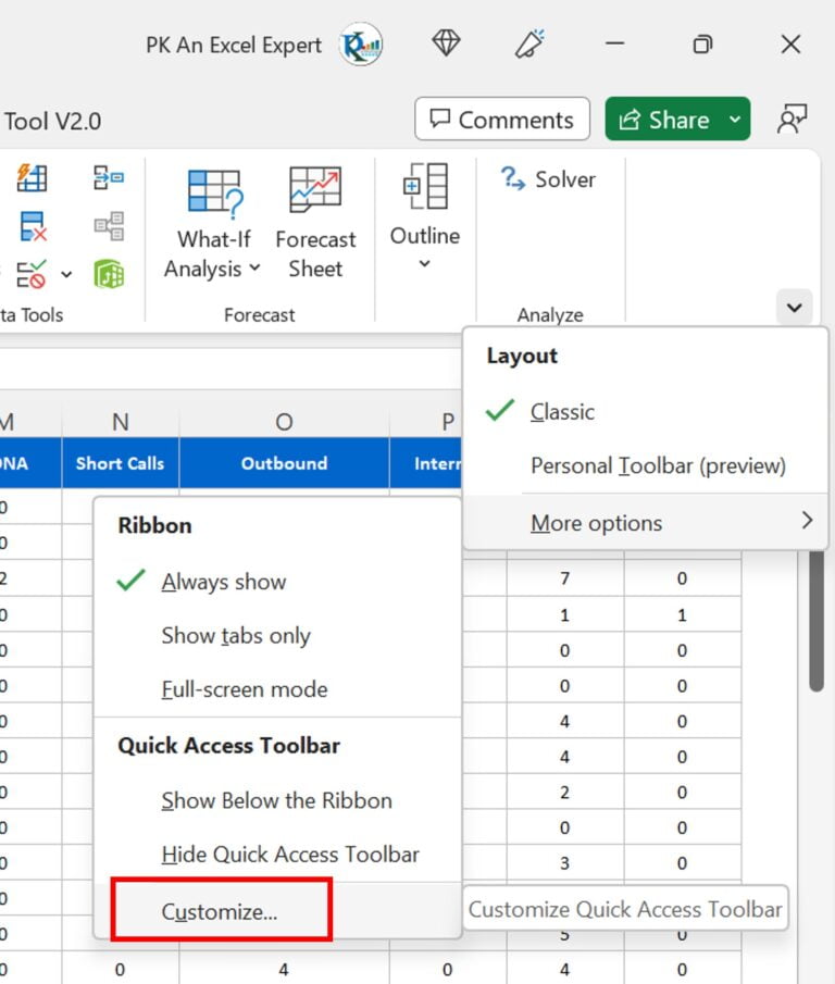 Personal Tool Bar (PTB) in Excel Ribbon Display Options - PK: An Excel ...