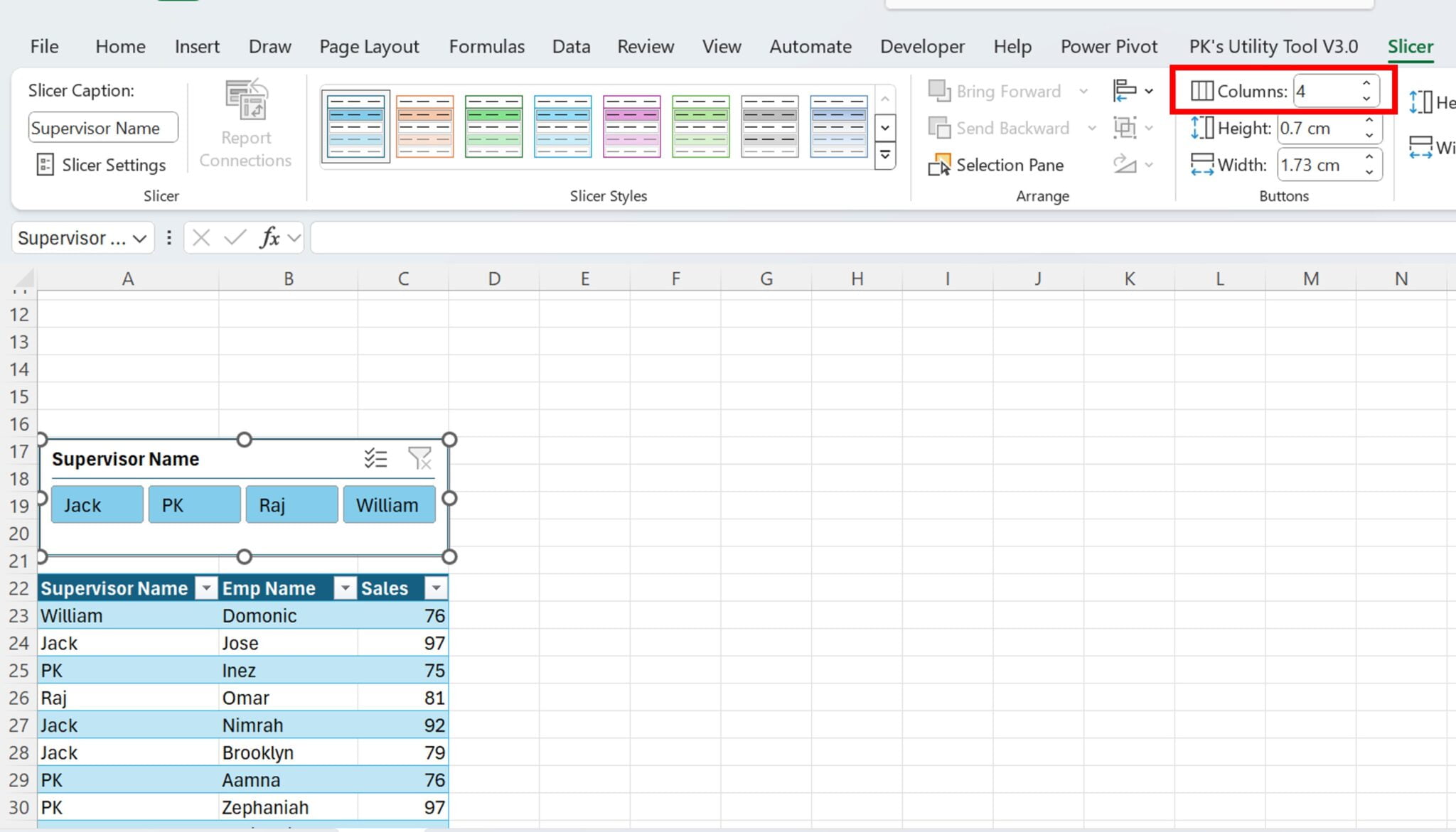 Chart with Slicers in Excel -4 - PK: An Excel Expert