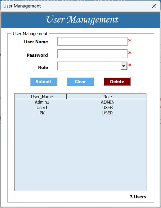 User Management Window