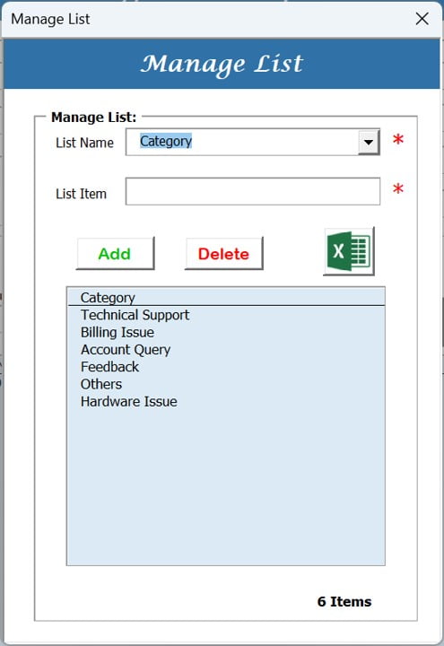 Manage List Window