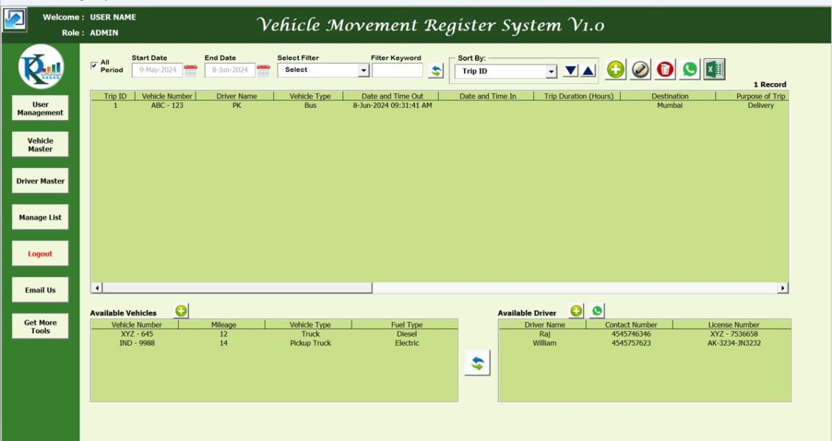 Vehicle Movement Register System