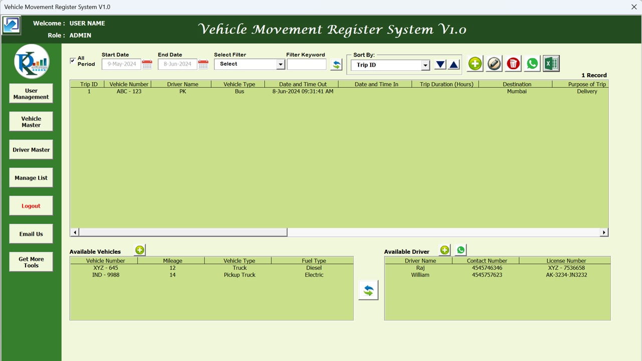 Vehicle Movement Register System