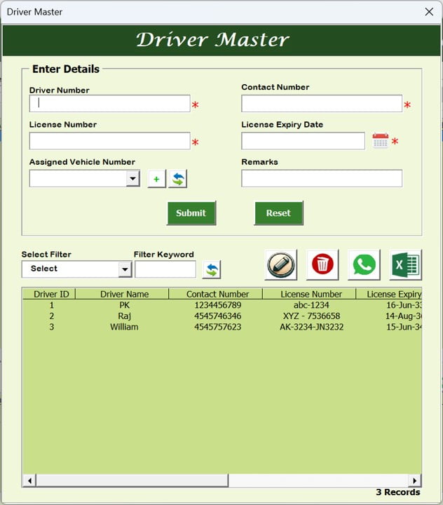 Driver Master Form