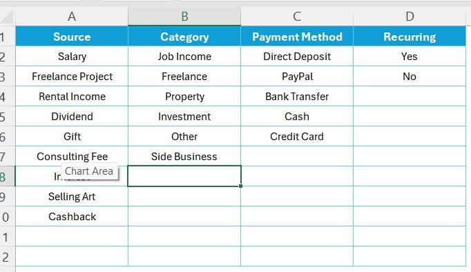 List Sheet Tab