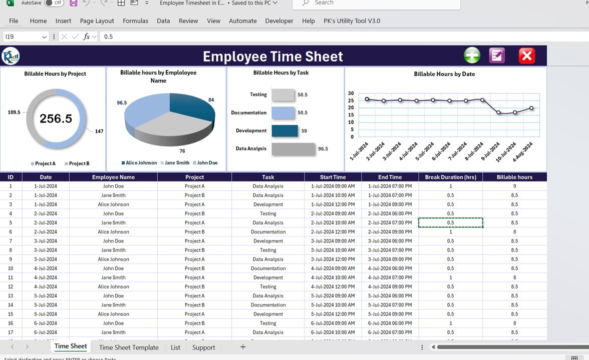 Advanced Employee Time Sheet in Excel