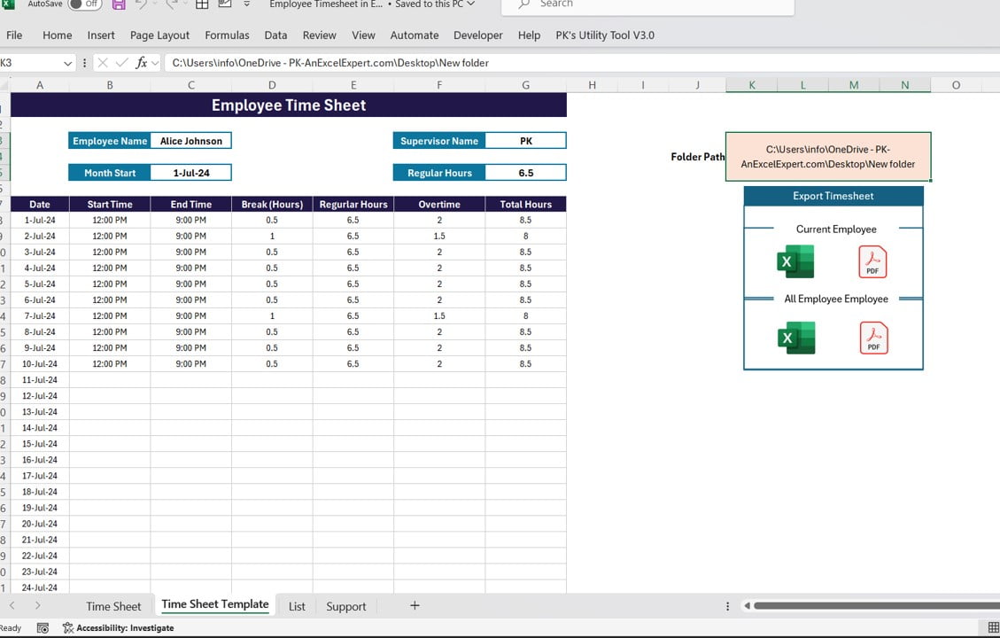 Advanced Employee Time Sheet in Excel