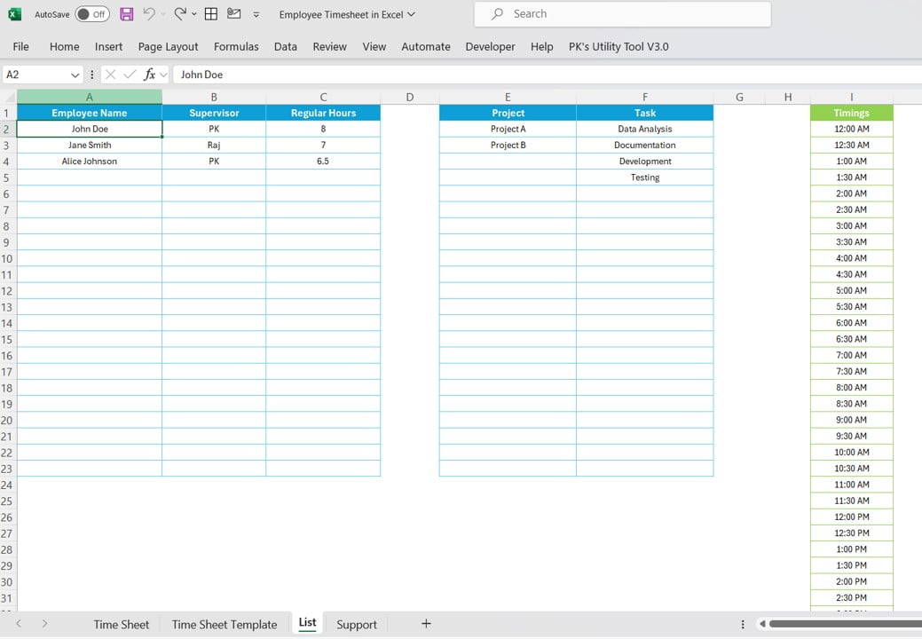 Advanced Employee Time Sheet in Excel