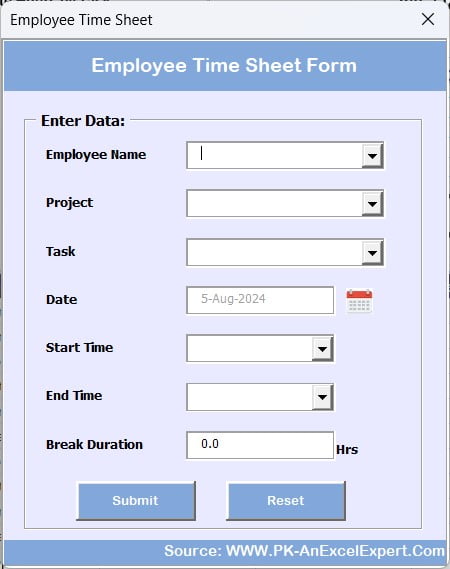 Advanced Employee Time Sheet