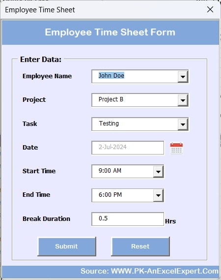 Advanced Employee Time Sheet in Excel