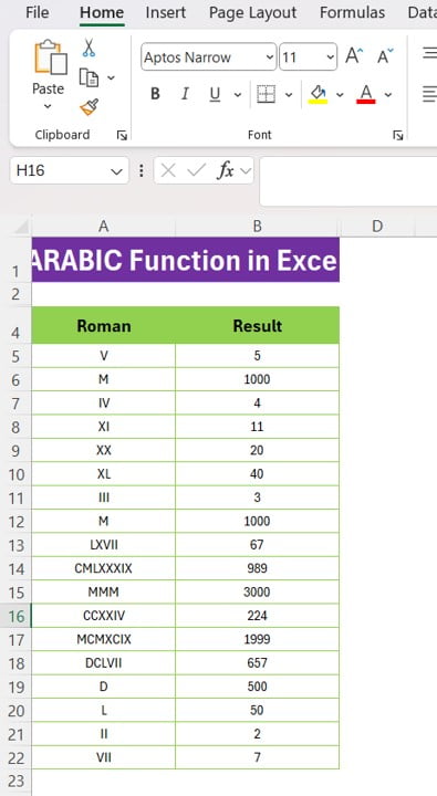 ARABIC Function in Excel