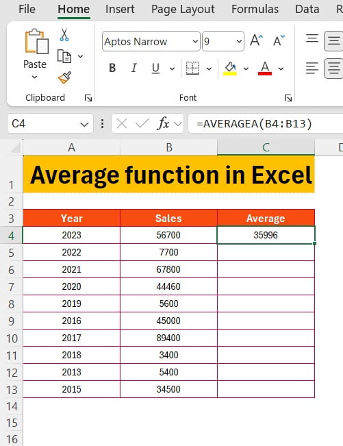 AVERAGE Function