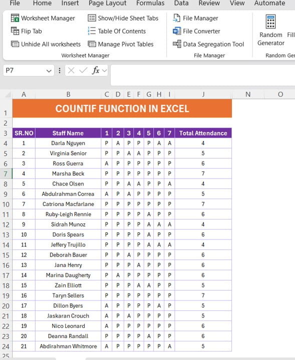 COUNTIF FUNCTION IN EXCEL