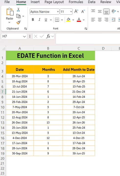 EDATE Function in Excel