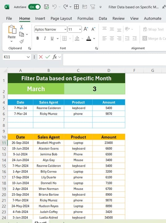 Filter Data based