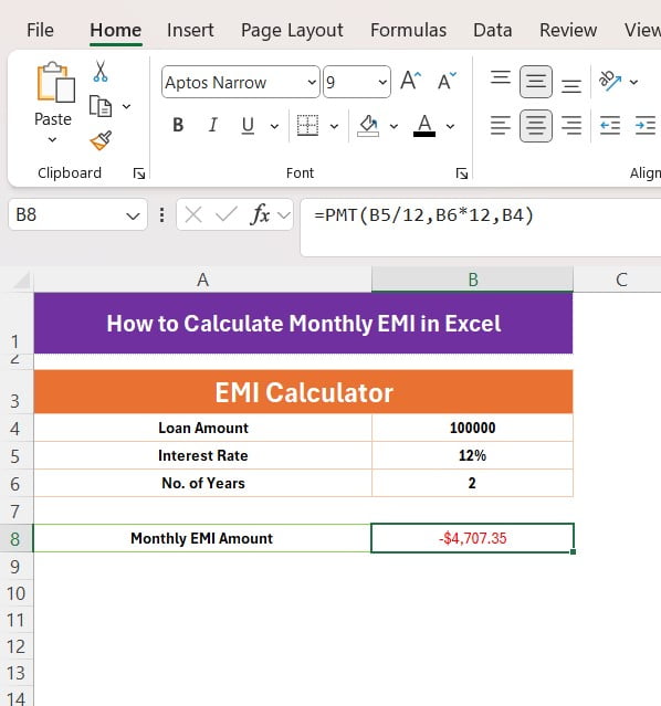 PMT Function in Excel