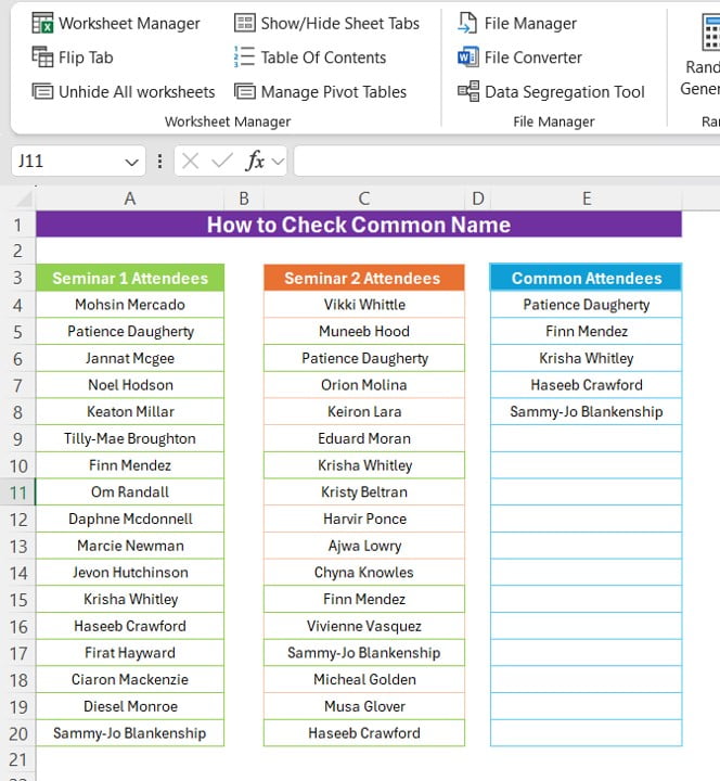 Check Common Names between two list