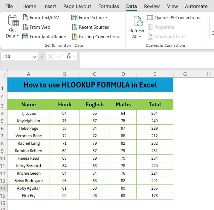 HLOOKUP FORMULA in Excel