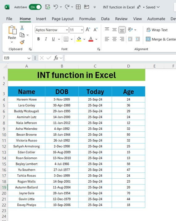 INT Function in Excel