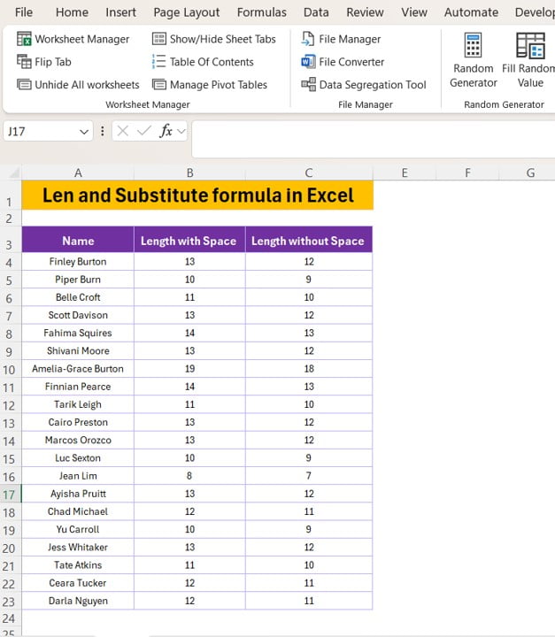 Len and Substitute formula in Excel