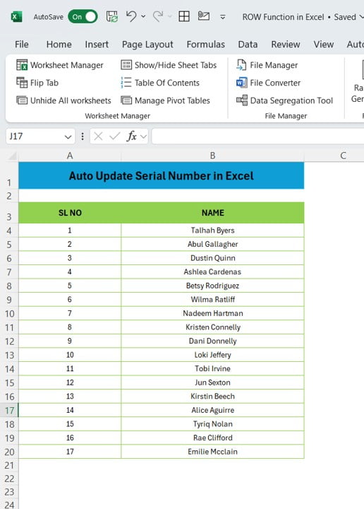 ROW Function in Excel