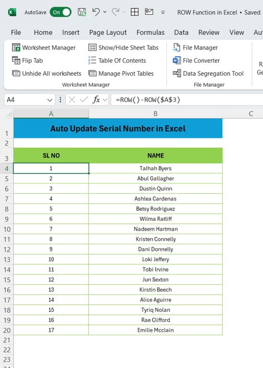 ROW Function