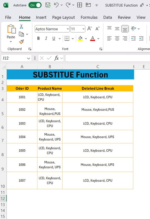 SUBSTITUE Function in Excel 