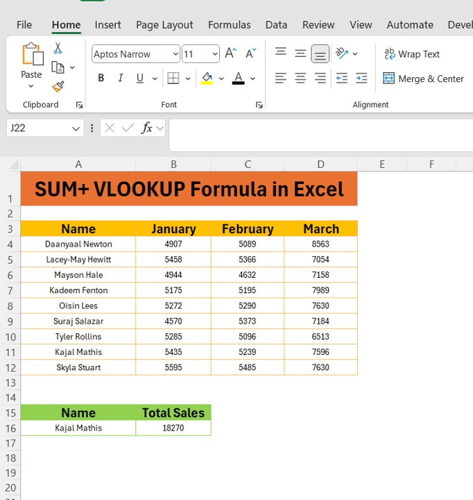 SUM+VLOOKUP Formula in Excel