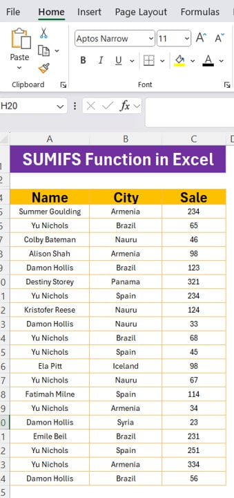 SUMIFS Function in Excel