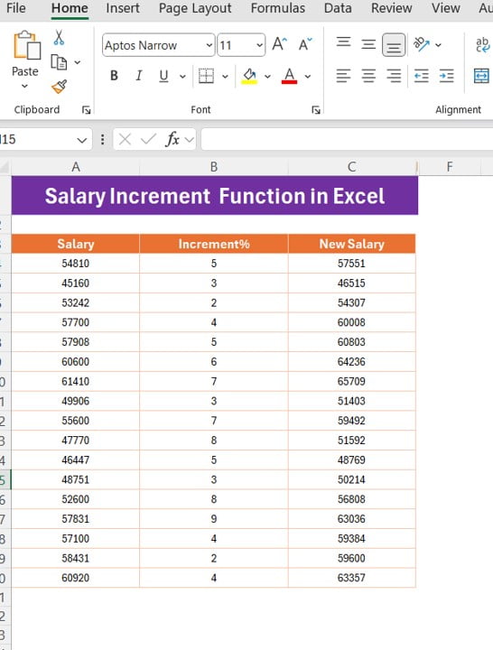 Salary Increment Function in Excel