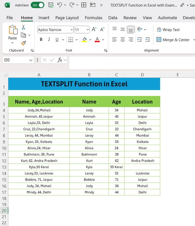 TEXTSPLIT Function in Excel