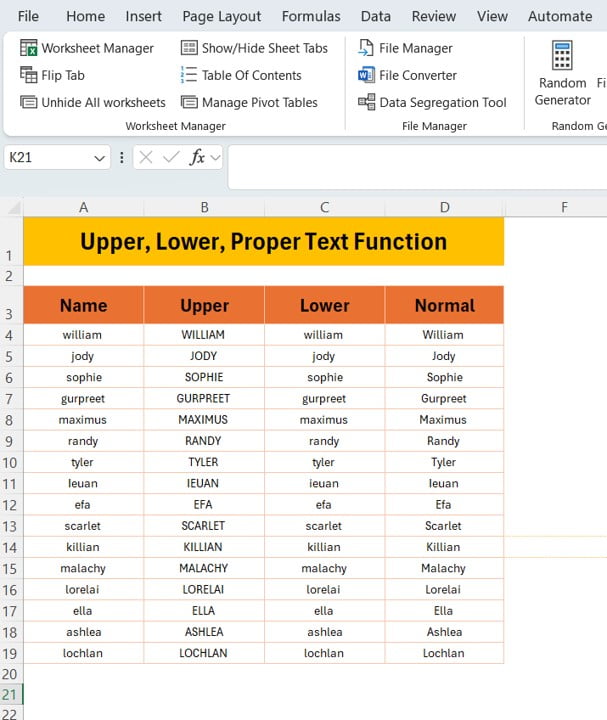 Upper, Lower, Proper Text Function in Excel 