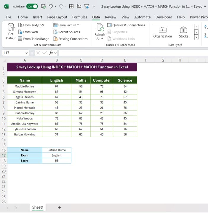 INDEX + MATCH + MATCH Function in Excel