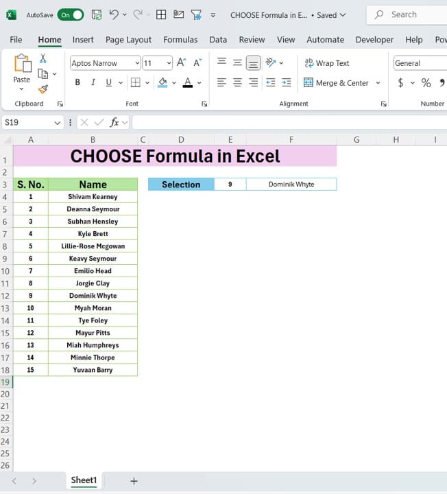 CHOOSE Formula in Excel