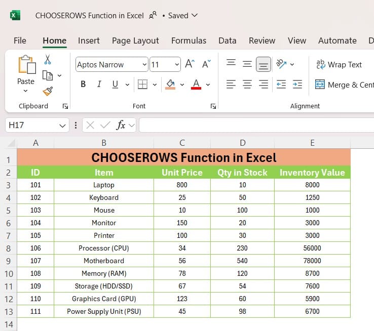 CHOOSEROWS Function in Excel 