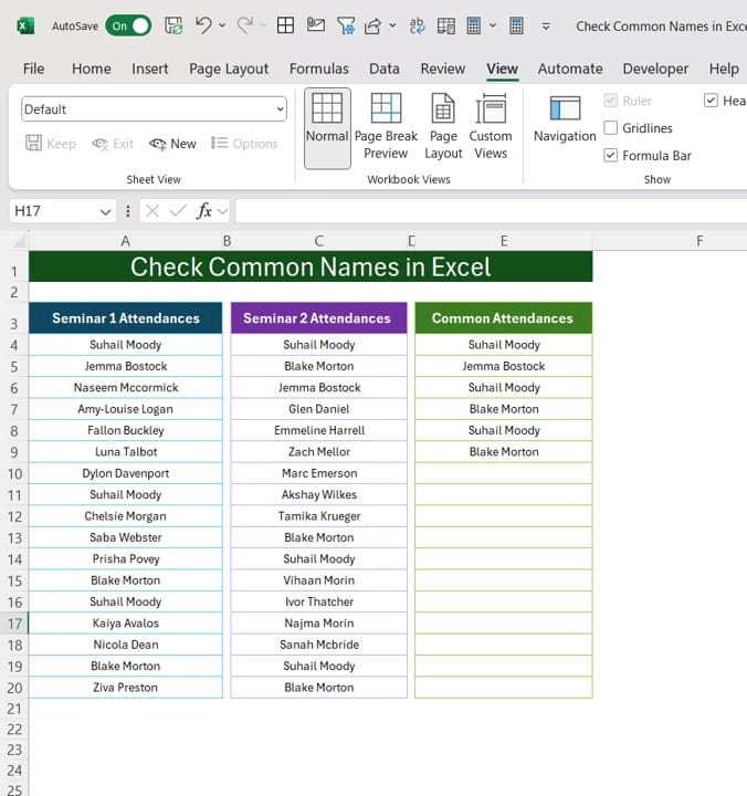 Check Common Names in Excel