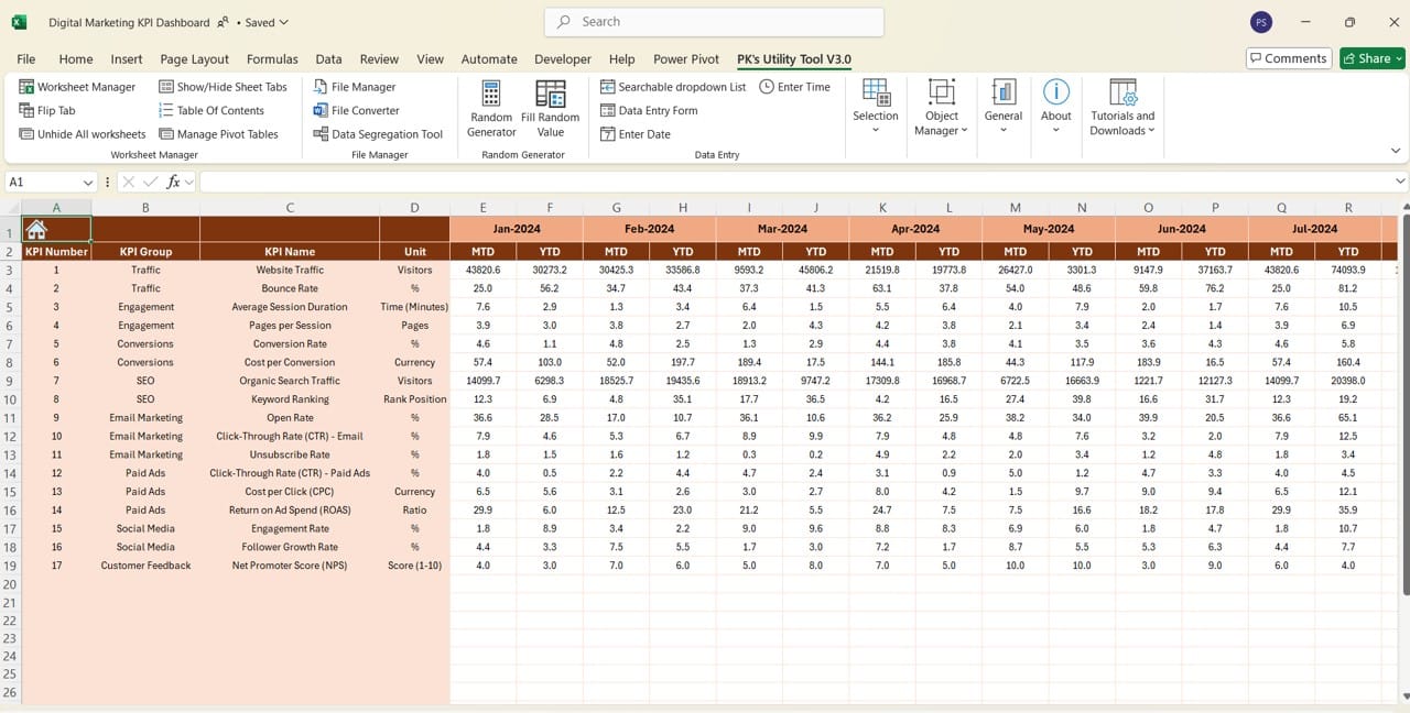 Actual Numbers Input Sheet