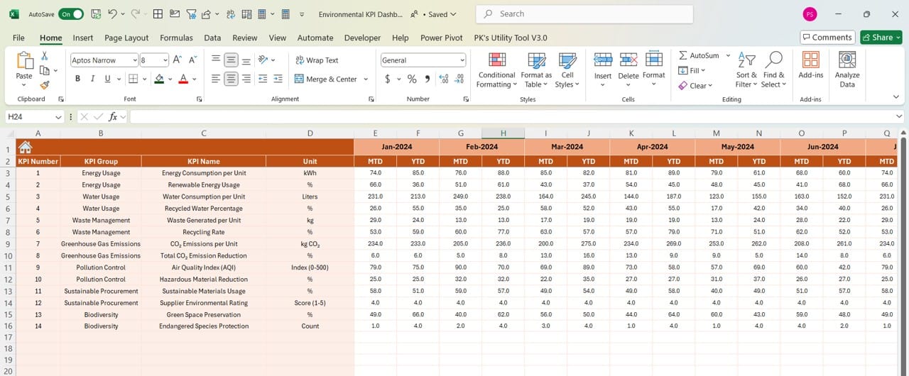 Actual Numbers Input Sheet