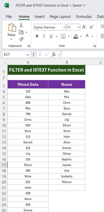 FILTER and ISTEXT Function in Excel