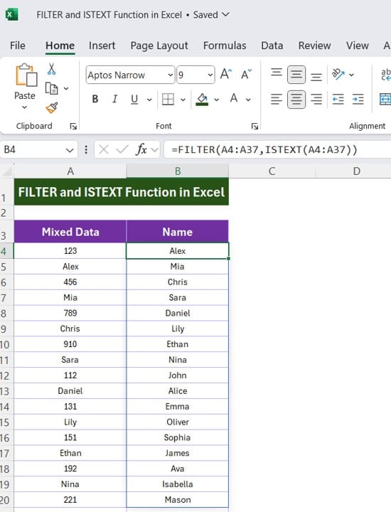 FILTER and ISTEXT