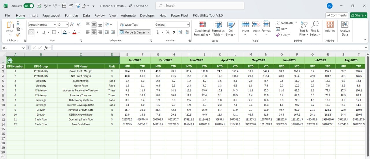 Actual Numbers Input Sheet