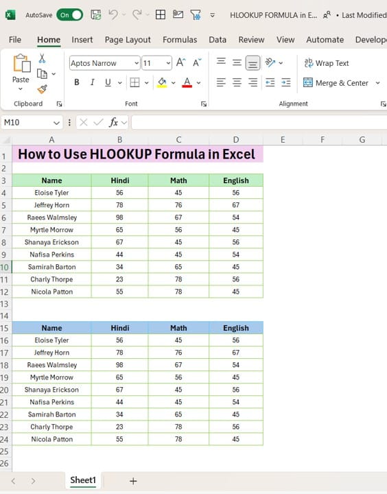 HLOOKUP FORMULA in Excel