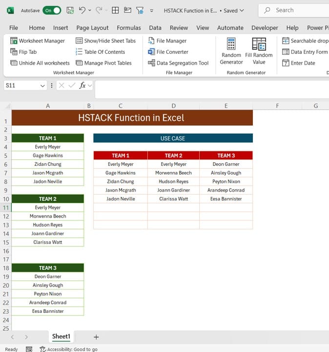 HSTACK Function in Excel