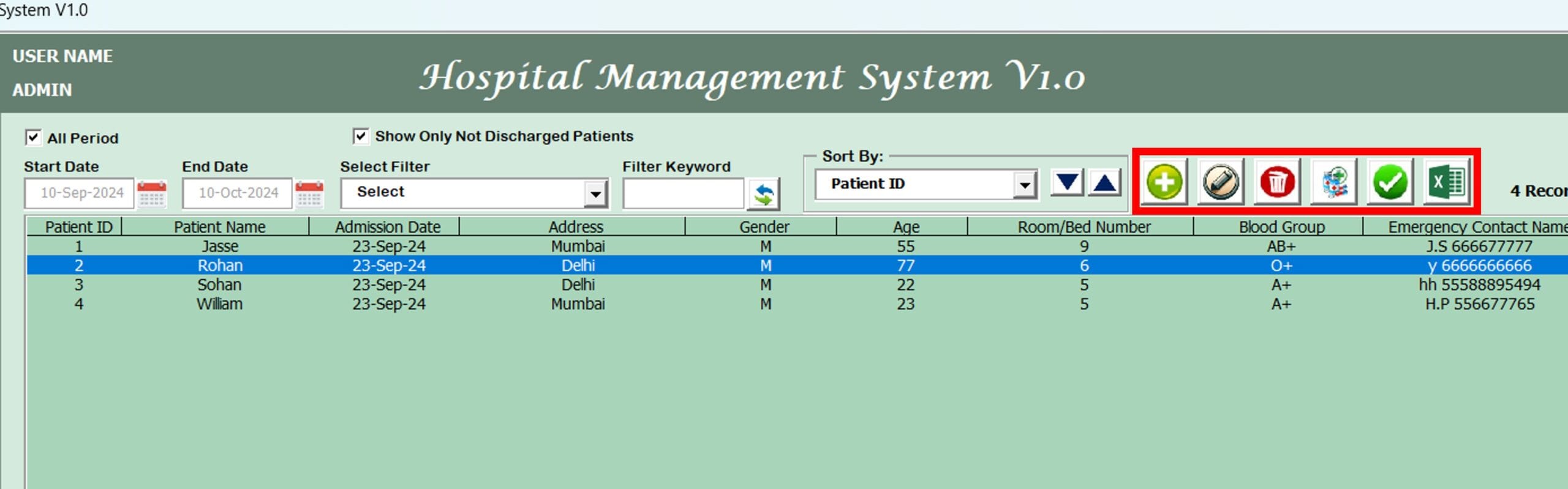 Buttons for Managing Patient Information